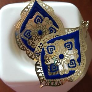 Blue| Gold| Plated Earrings |  Hook Drop|